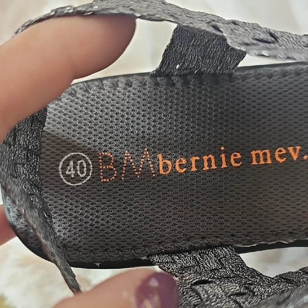 bernie mev. Gray Woven Elastic Wedge Sandals